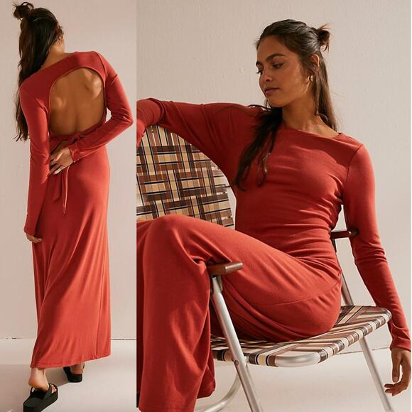 Free People Dresses & Skirts - NEW Free People Aubre Open-Back Essential Maxi Chili Oil Terracotta Color Size S